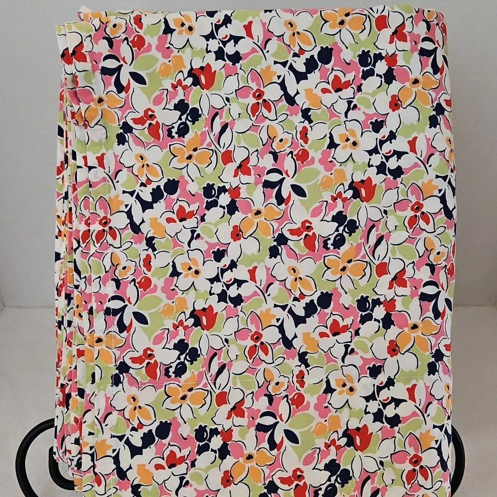 Tommy Hilfiger Floral Pink Navy Red Cotton Twin Flat Sheet